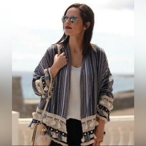 Zara Sweaters - Zara Folks Kimono with Tassels S